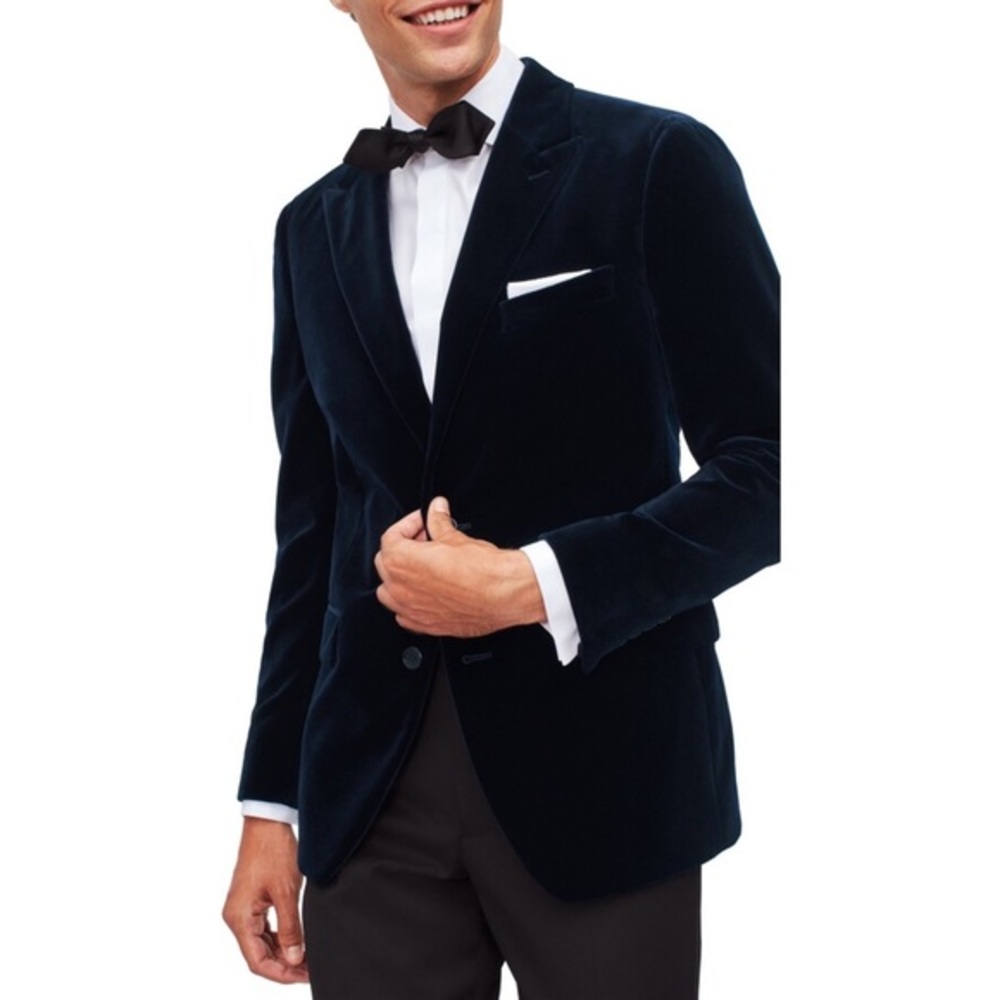Bonobos Navy Blue Slim Fit Stretch Velvet Dinner Blazer Jacket Size 36R